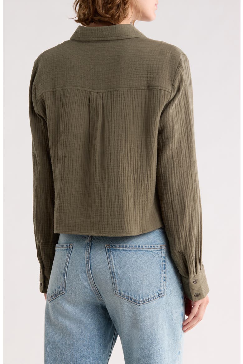 Cotton Gauze Button-Up Shirt, Alternate, color, LIGHT OLIVE