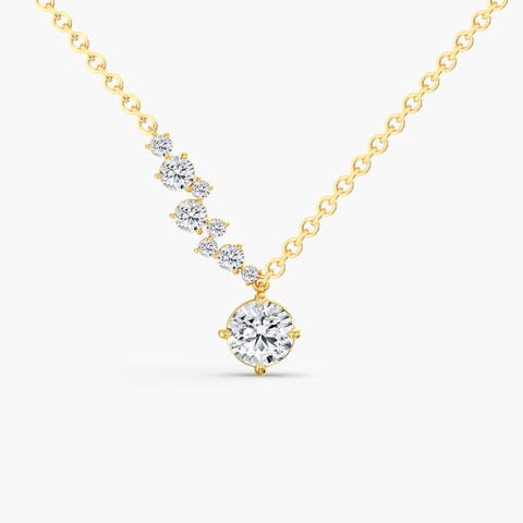 Starlight Asymmetrical Round Lab Diamond Necklace in 14K