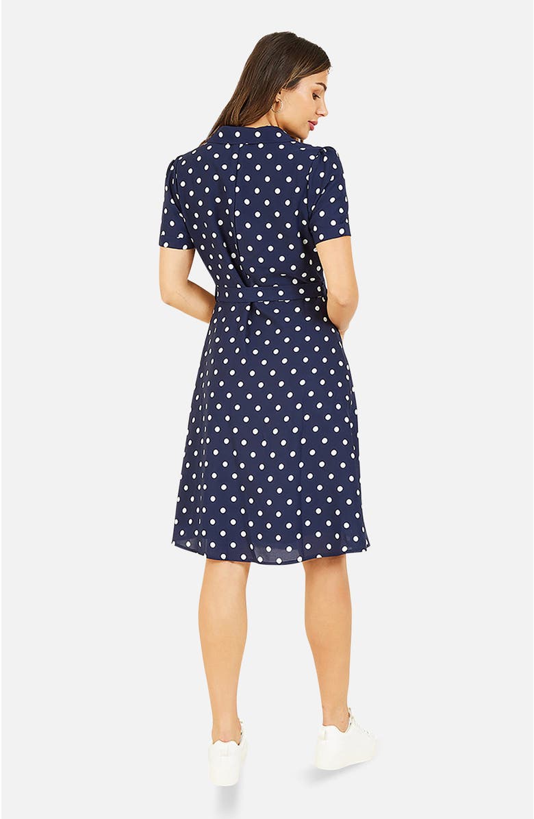 Yumi Retro Shirt Polka Dot Dress, Alternate, color, Navy