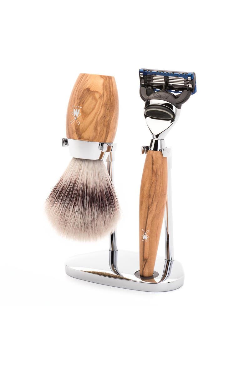Kosmo Olive Wood 3-Piece Silvertip Fiber & Fusion Shaving Set, Main, color, Olive Wood