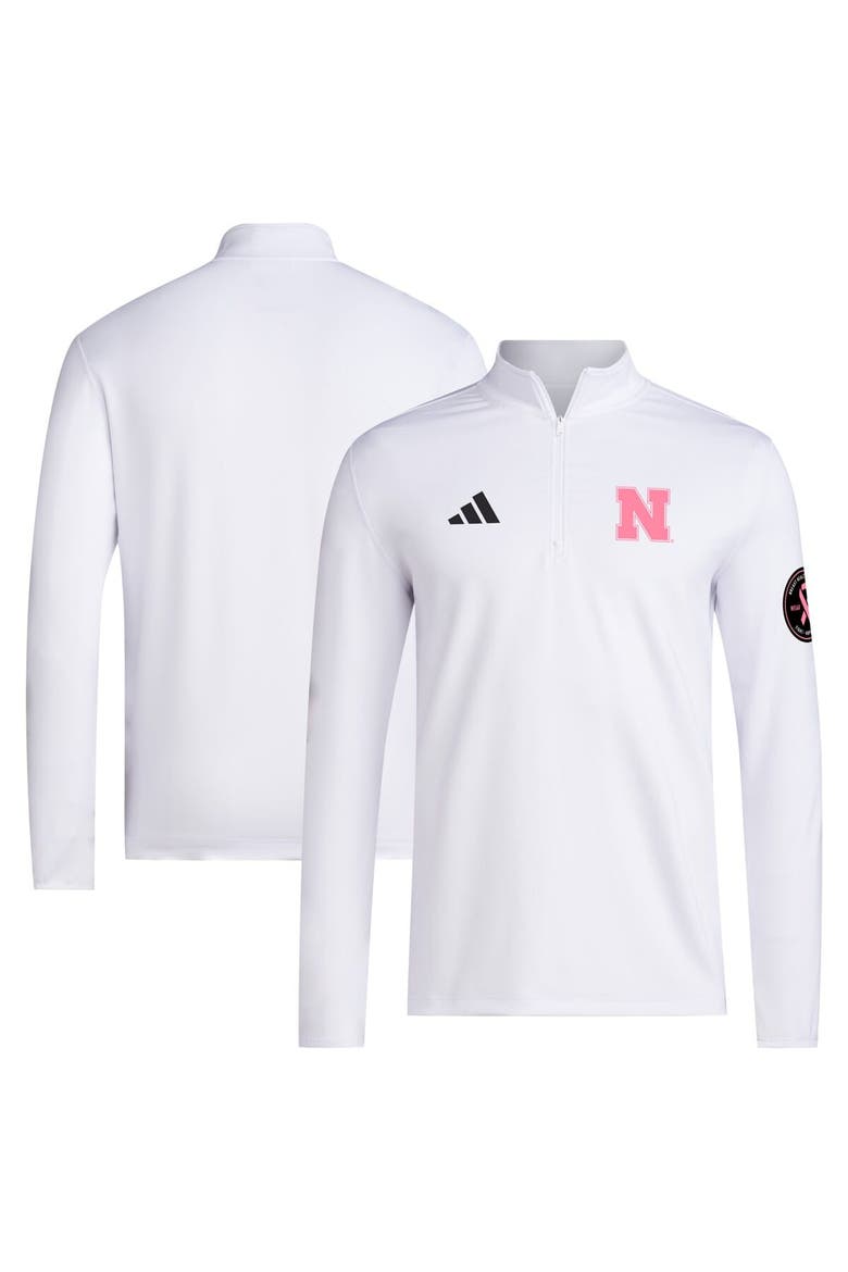 Men's adidas White Nebraska Huskers Wear Pink Quarter-Zip Pullover, Main, color, White