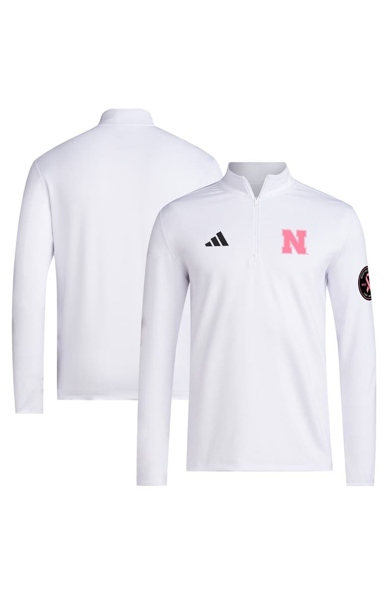 adidas Men's adidas White Nebraska Huskers Wear Pink Quarter-Zip Pullover, Main, color, White