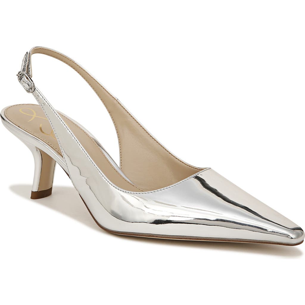 Sam Edelman Women's Bianka 60mm Metallic Leather Slingback Pumps In Soft Silver