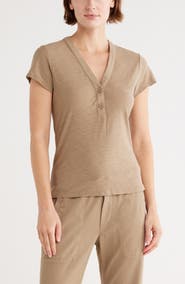 James Perse V-Neck Cotton Blend Henley