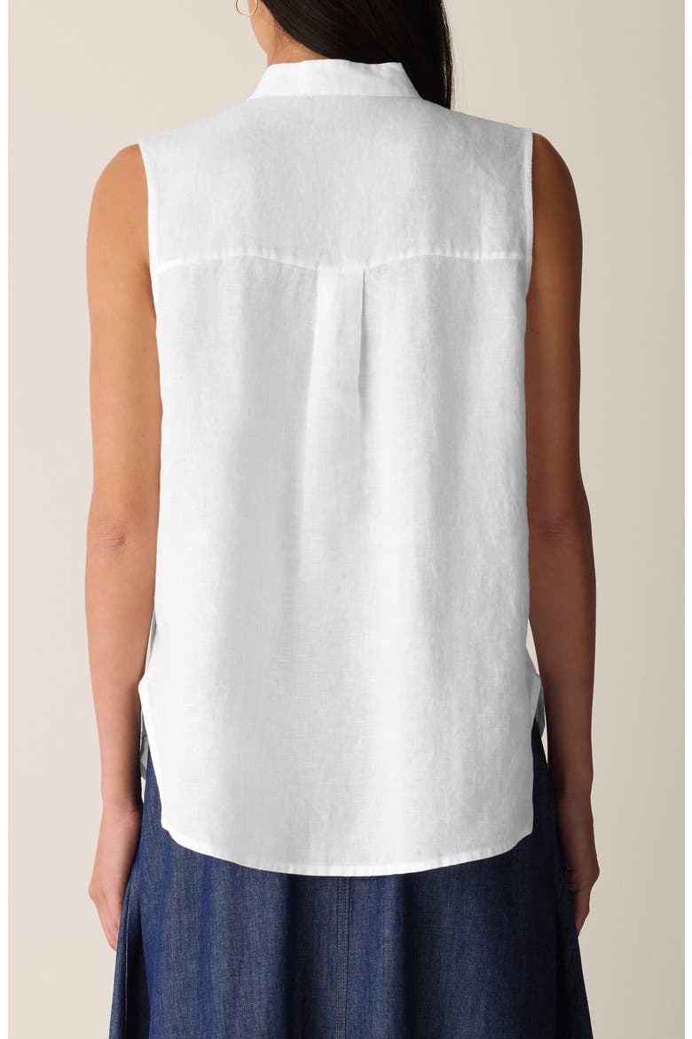 Sleeveless Linen Mandarin Collar Button-Up Shirt, Alternate, color, WHITE