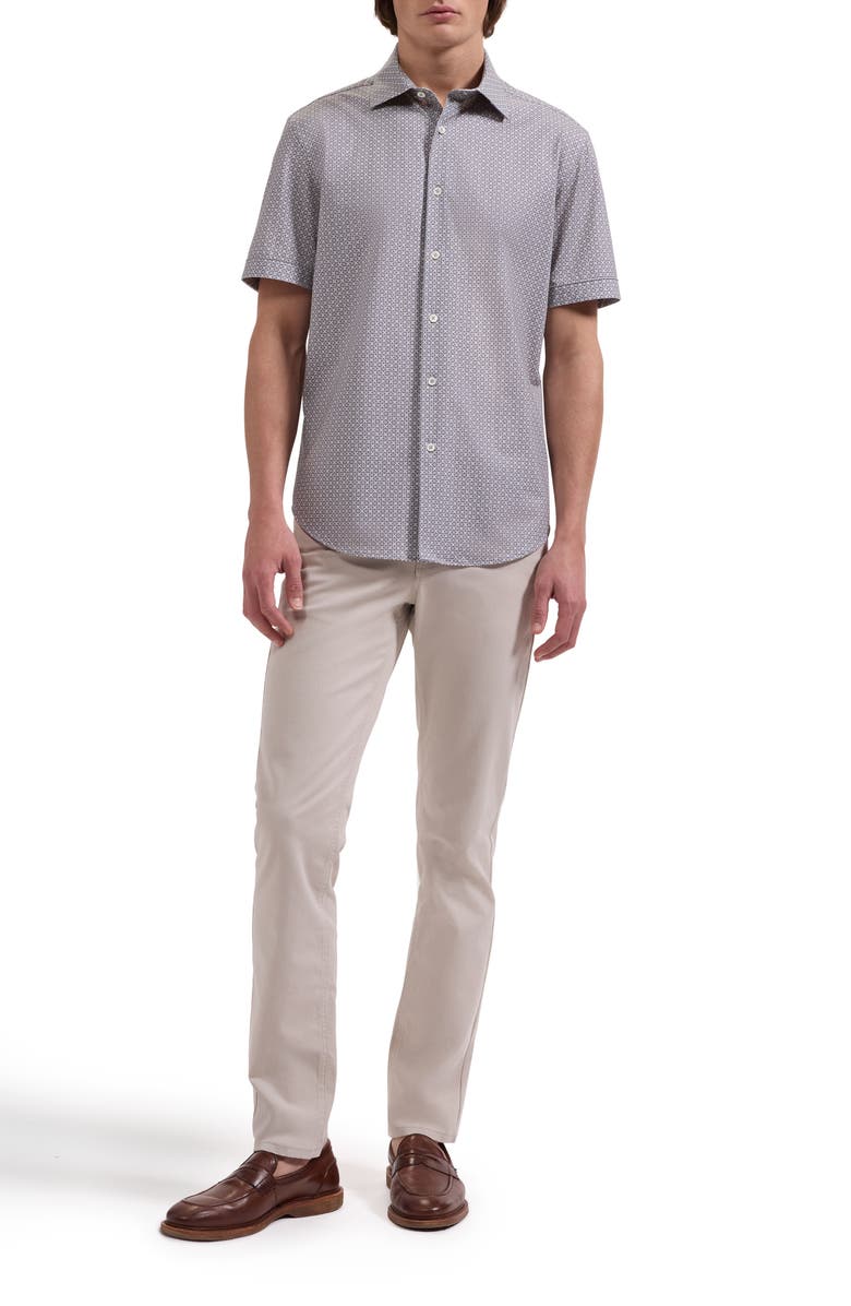 Bugatchi Miles OoohCotton<sup>®</sup> Mosaic Print Short Sleeve Button-Up Shirt, Alternate, color, Shark
