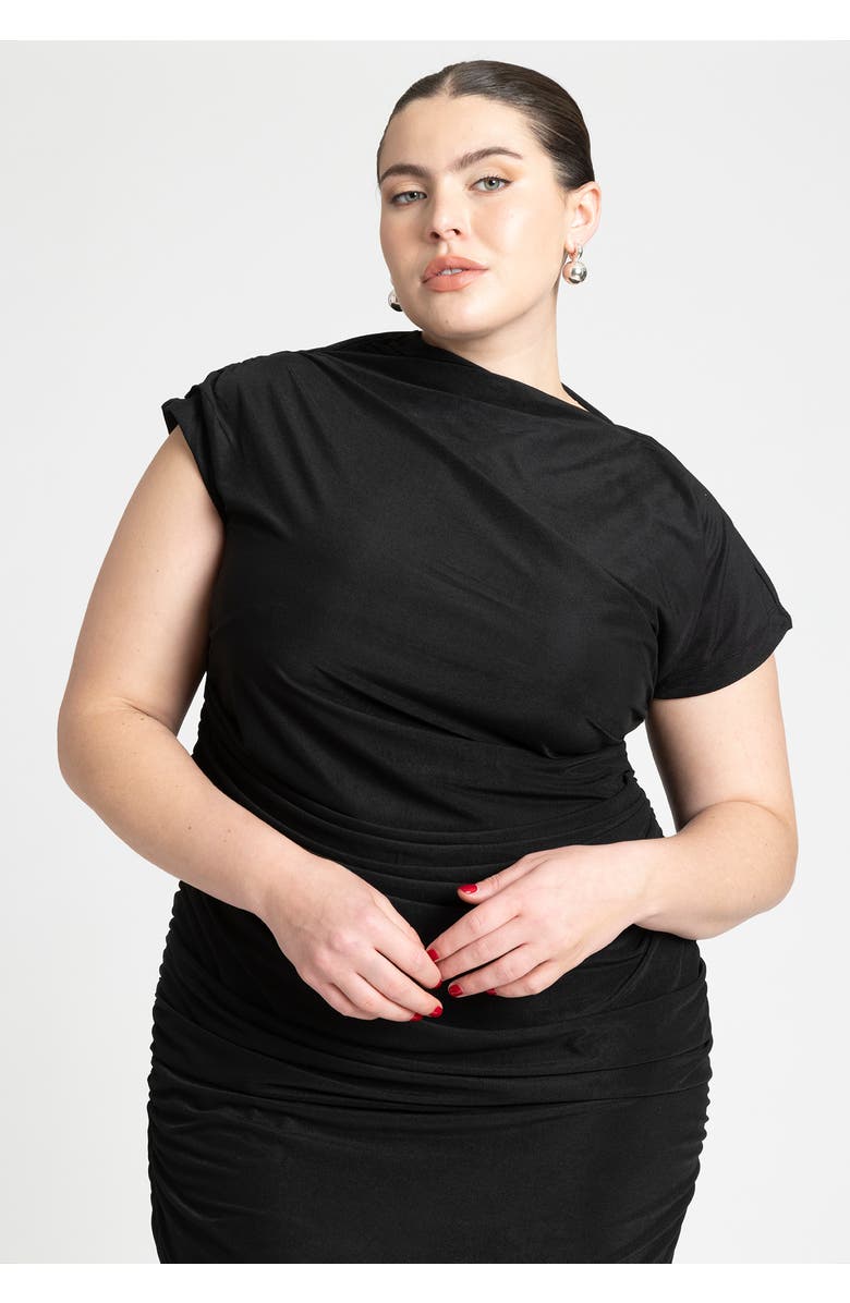 ELOQUII Draped Asym Dress, Alternate, color, Black Onyx