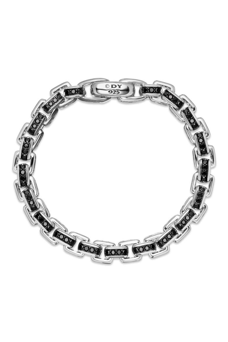Men's Box Chain Bracelet in Sterling Silver with Black Diamonds, 7.3mm, Alternate, color, STERLING SILVER