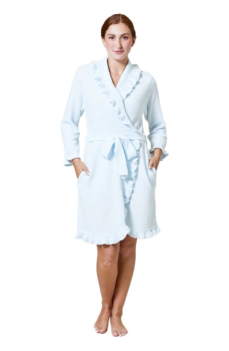 Softies Knee-Length Ruffle Chenille Robe, Main, color, Light Blue