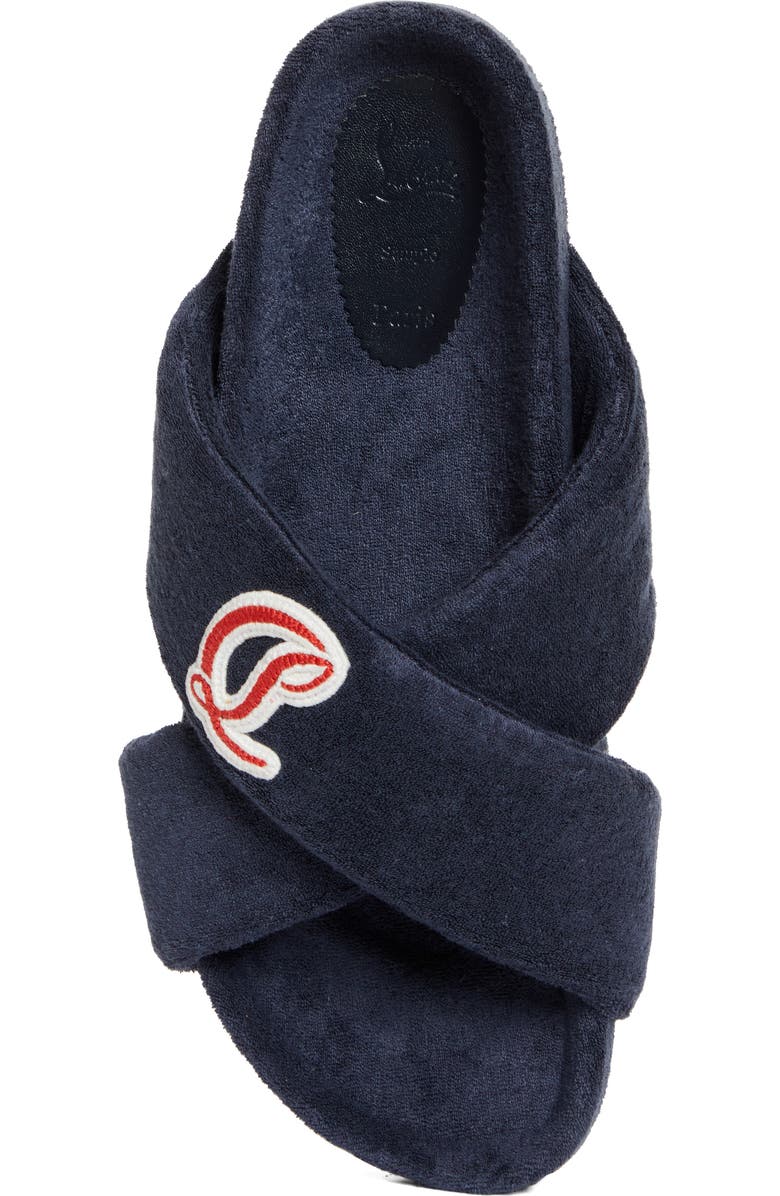 Christian Louboutin Bizzu Logo Patch Slide Sandal, Alternate, color, Marine