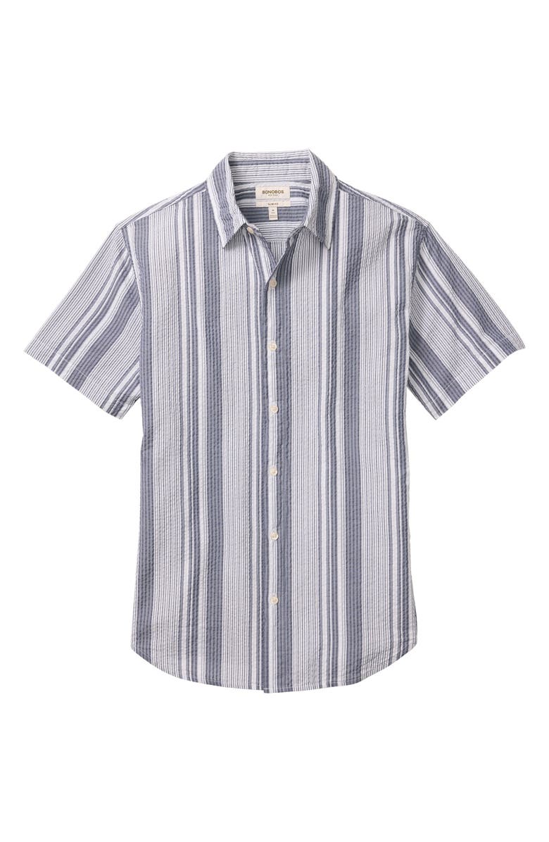 Bonobos Riviera Slim Fit Stripe Short Sleeve Seersucker Button-Up Shirt, Alternate, color, Amonte Stripe C9
