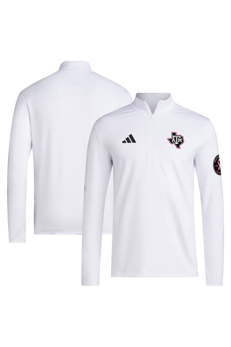 Men's adidas White Texas A&M Aggies Wear Pink Quarter-Zip Pullover, Alternate, color, White
