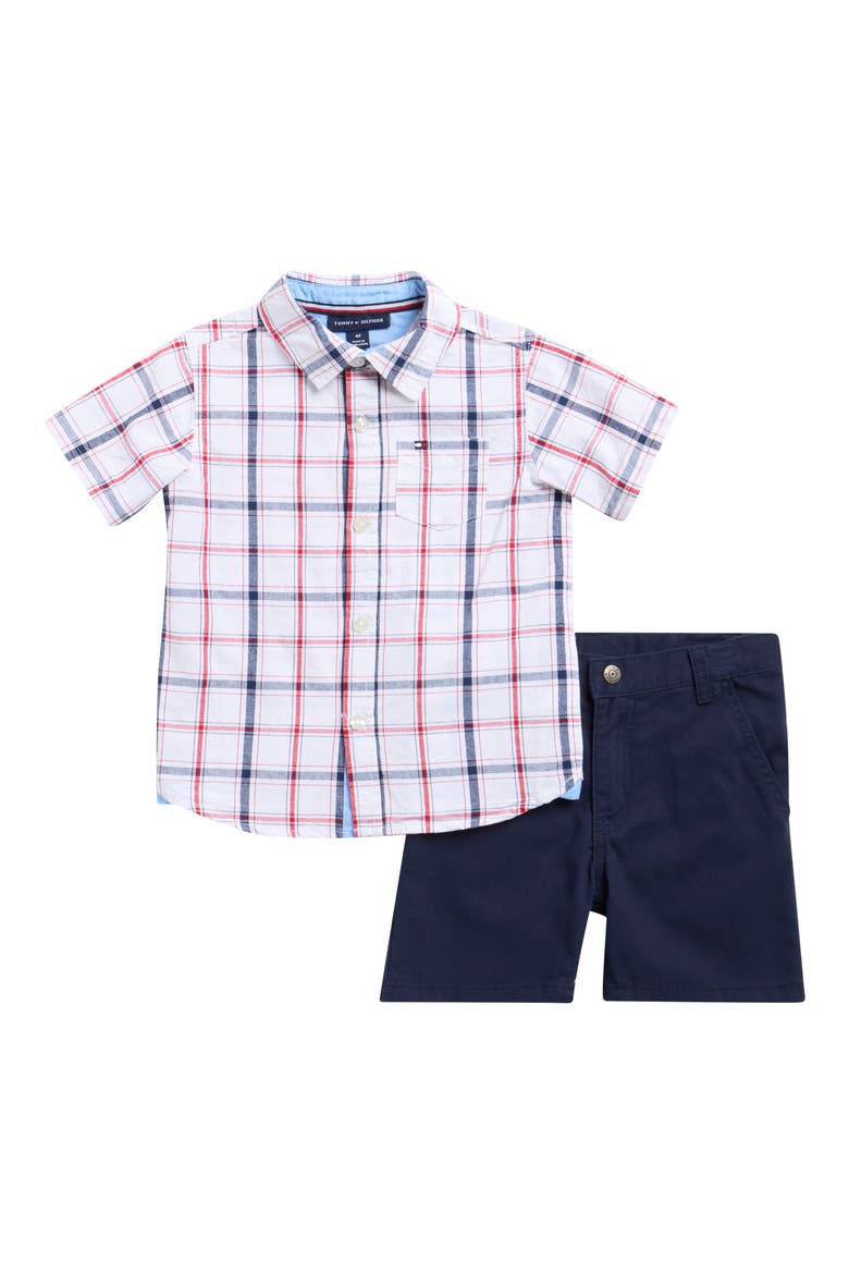 Short Sleeve Button-Up Shirt & Shorts Set, Main, color, NAVY ASSORTED
