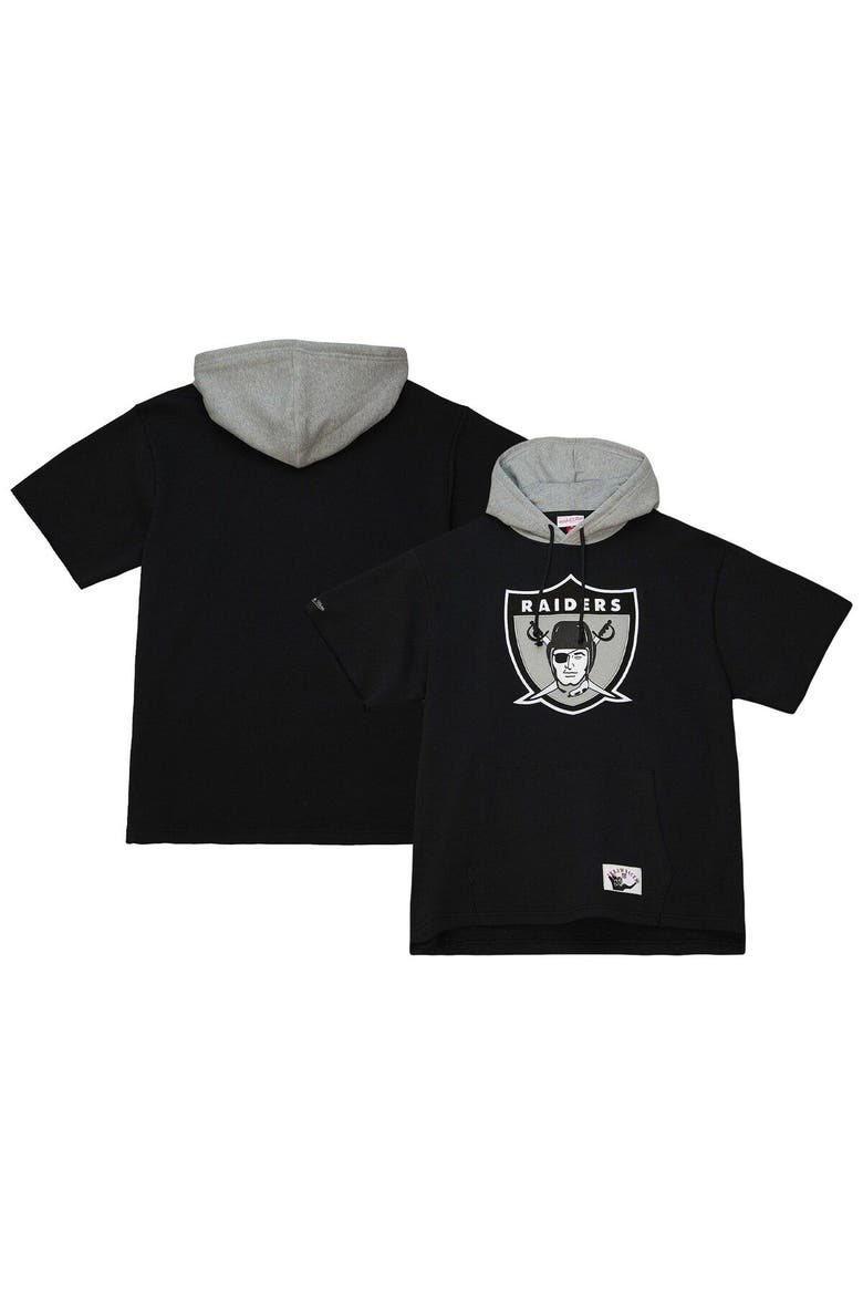 Men's Mitchell & Ness Black Las Vegas Raiders Postgame Short Sleeve Hoodie, Main, color, Black