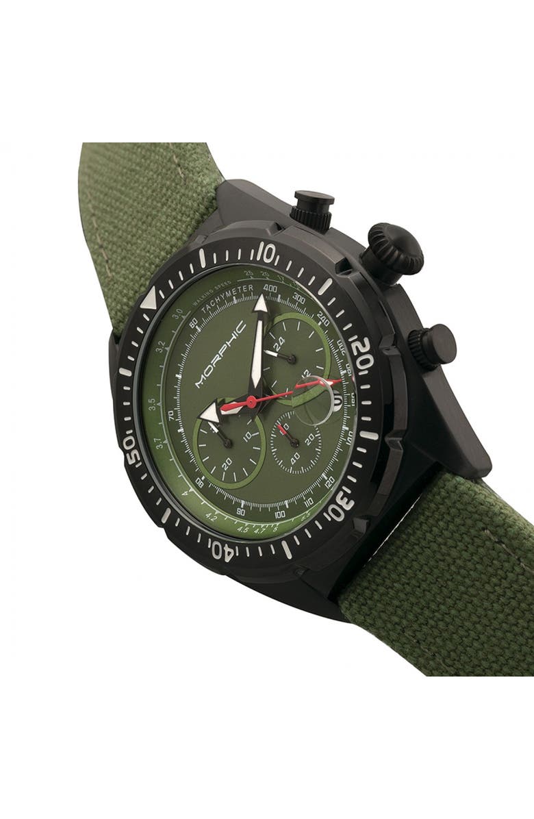 Morphic M53 Series Chronograph Fiber-Weaved Leather-Band Watch w/Date, Alternate, color, Black/Olive