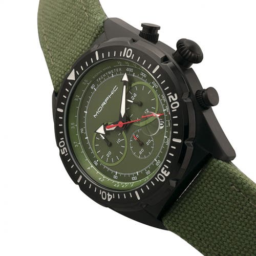 Morphic M53 Series, Black Case, Chronograph Fiber Weaved Olive Leather Band Watch W/date, 45mm In Black/olive