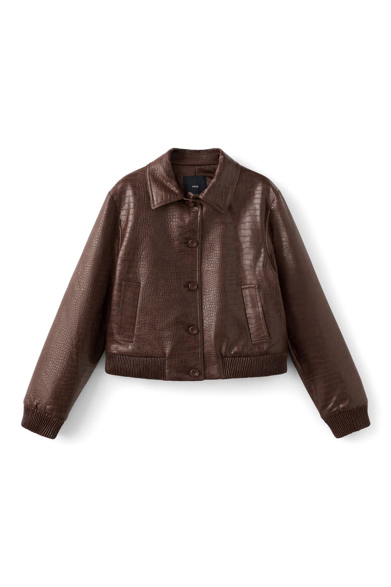 Dundee Croc Embossed Faux Leather Jacket, Alternate, color, BROWN