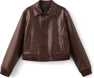 MANGO Dundee Croc Embossed Faux Leather Jacket