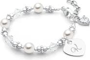 Tiny Blessings Sterling Silver Crystals & Pearls & Engraved Initial 5.25" Bracelet