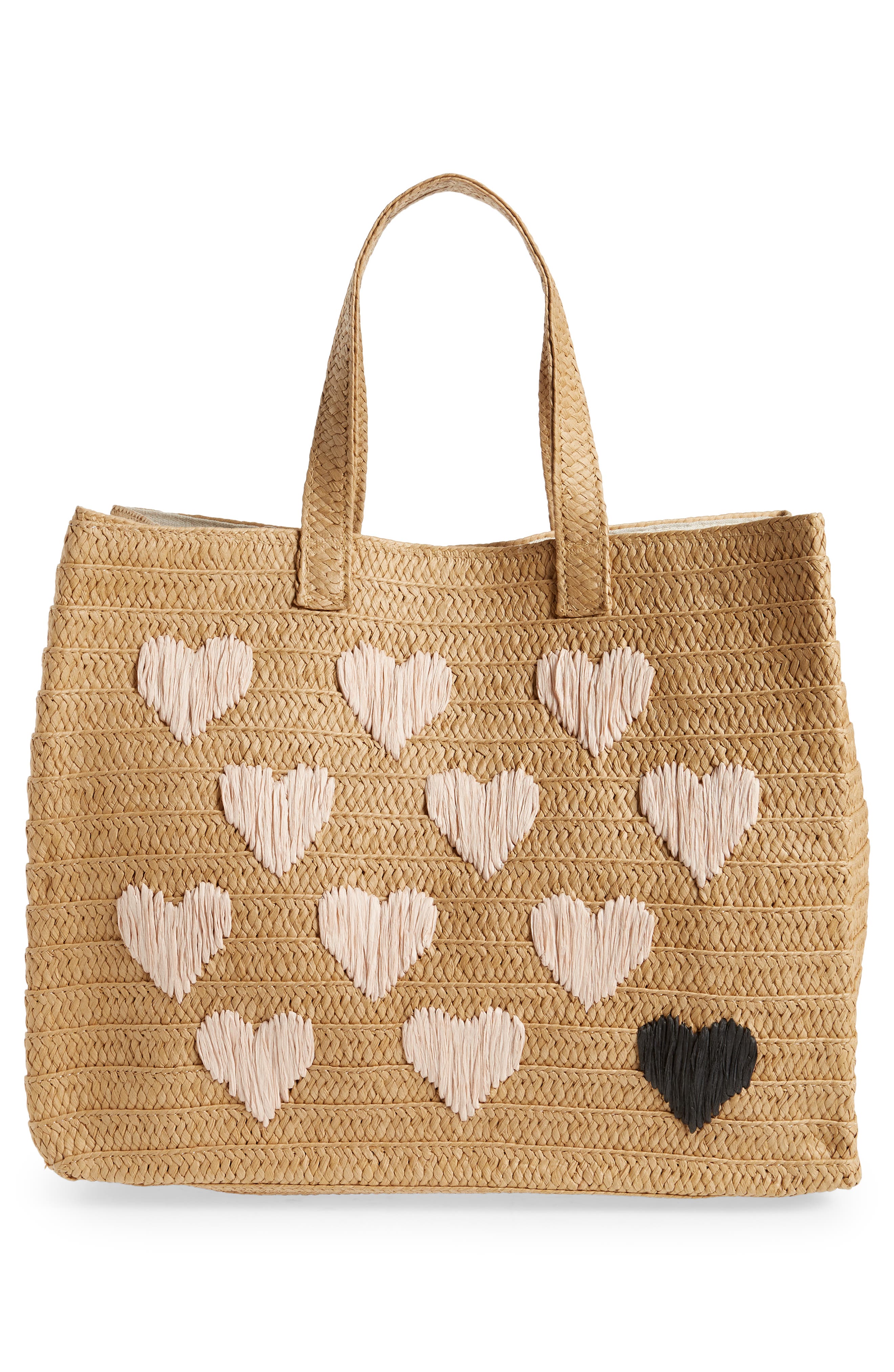 BTB Los Angeles Be Mine Straw Tote, Alternate, color, Sand/ Dusty
