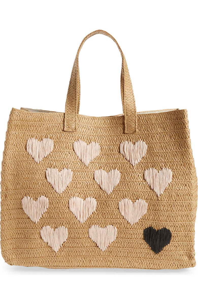 BTB Los Angeles Be Mine Straw Tote, Alternate, color, Sand/ Dusty