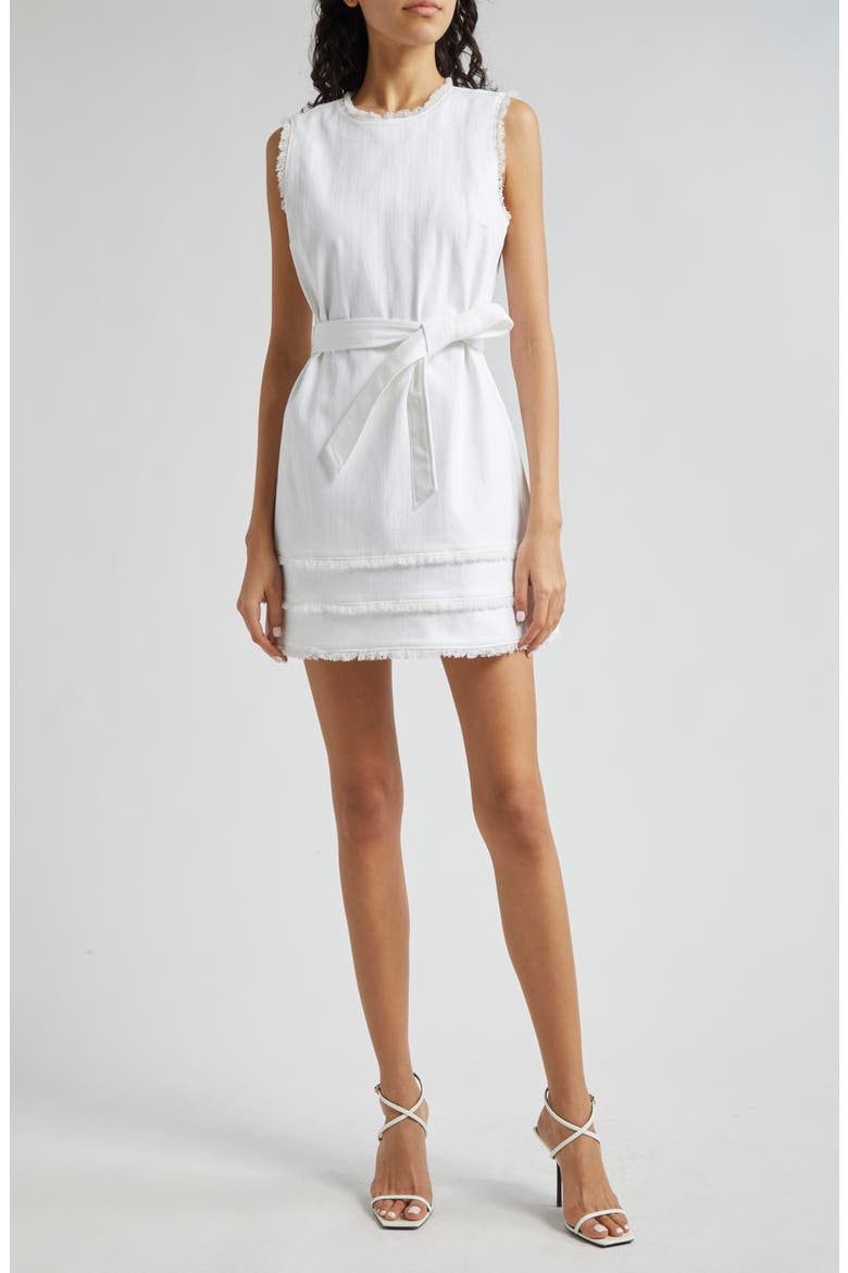 Mindie Belted Denim Minidress, Main, color, WHITE