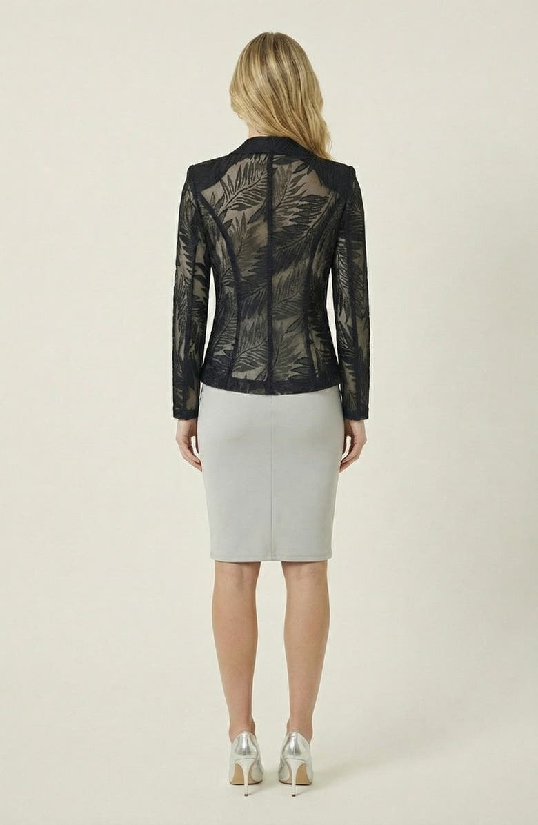 Modenaire Sheer Lace Sleeved Tailored Blazer, Alternate, color, Navy Blue