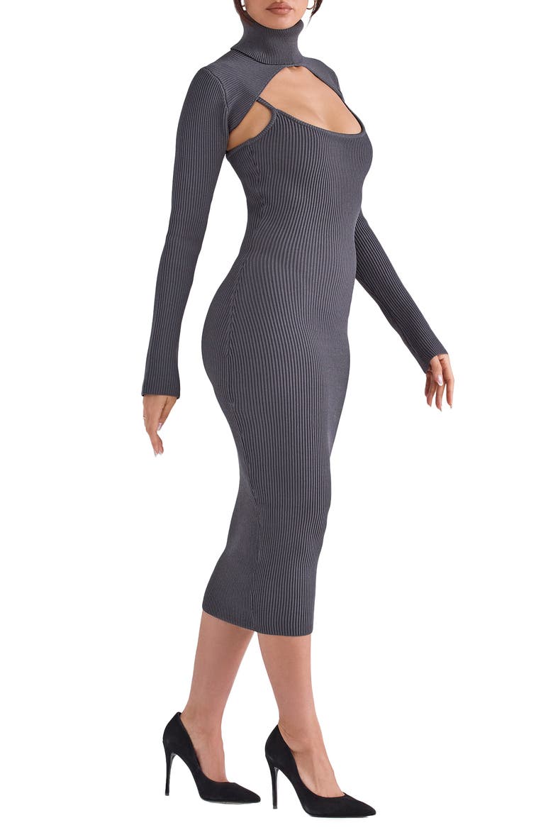 Meliora Long Sleeve Ribbed Body-Con Dress with Bolero, Alternate, color, CHARCOAL