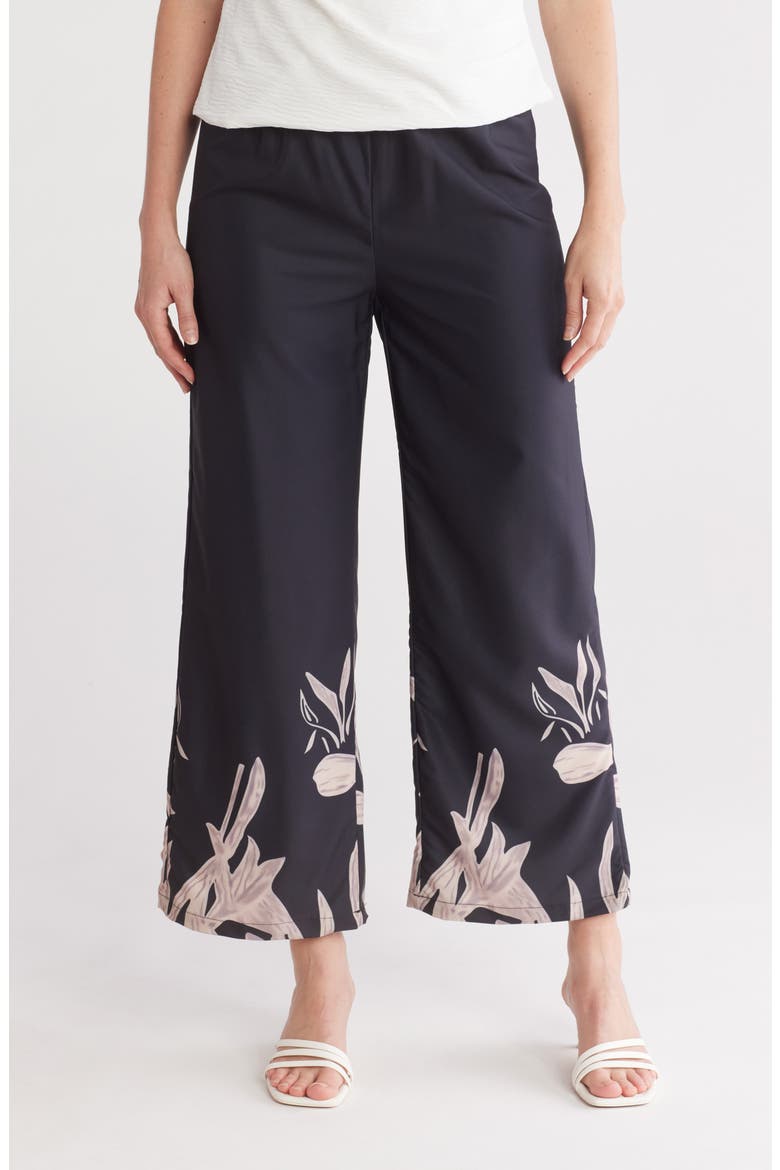 Floral Pull-On Pants, Main, color, BLACK