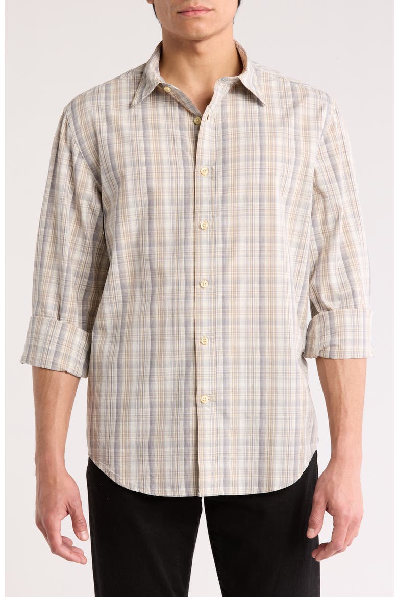 Franc Plaid Cotton Button Up Shirt, Main, color, GREY