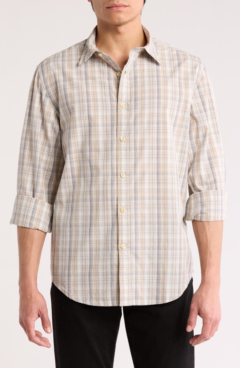 James Campbell Franc Plaid Cotton Button Up Shirt, Main, color, Grey