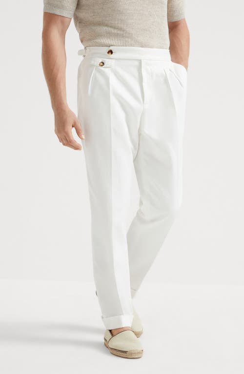 Brunello Cucinelli Cotton Gabardine Tailored Trousers In Snow