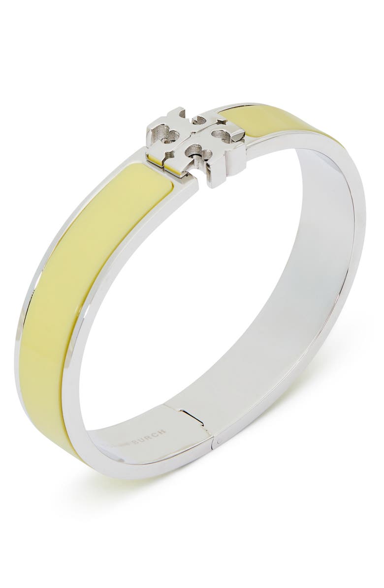 Tory Burch Icon Enamel Bracelet, Alternate, color, Tory Silver / Lemon Zest
