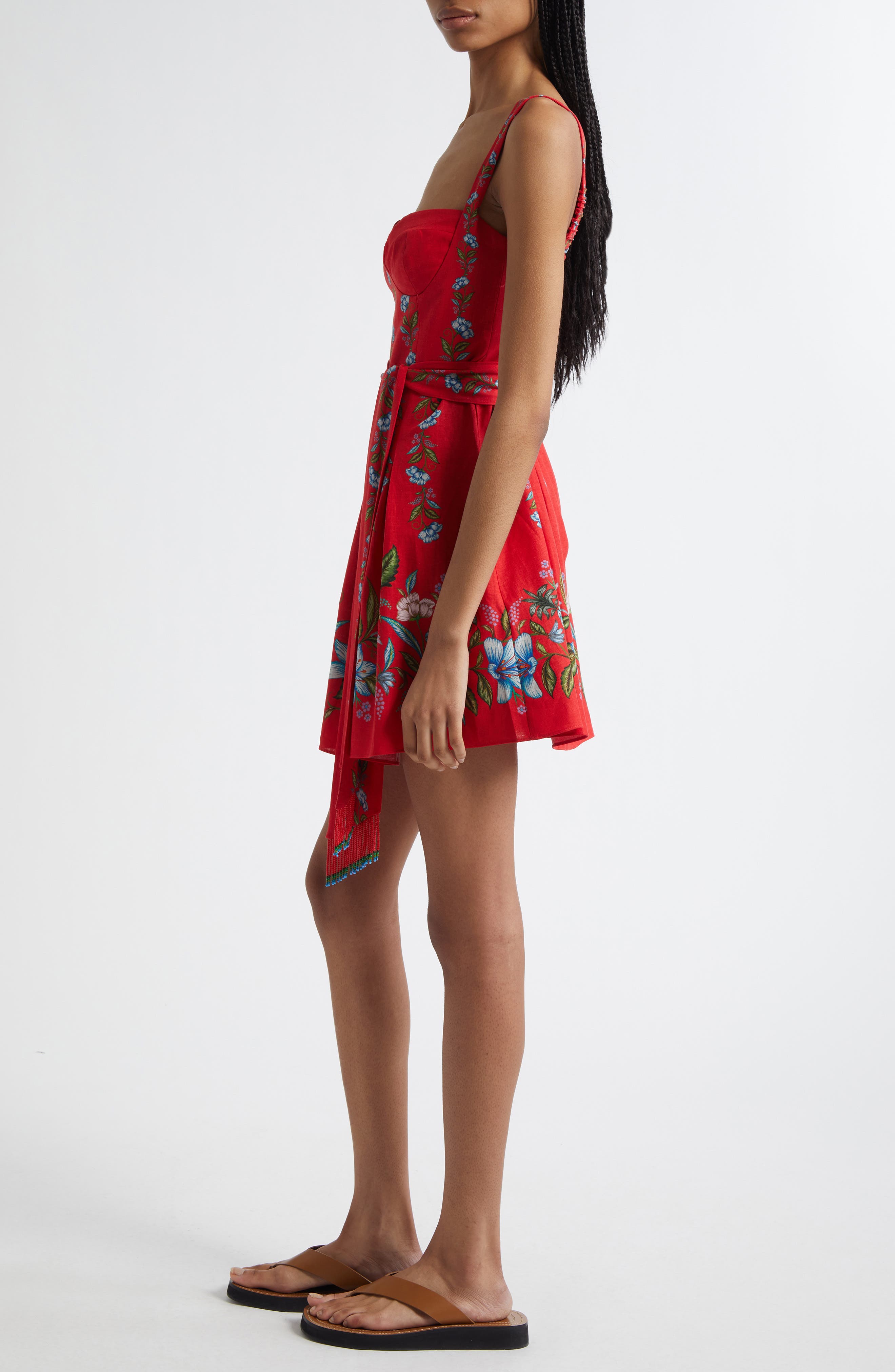 farm rio sweet bloom bouquet red sleeveless mini dress Sweet Bloom Bouquet linen-blend minidress in red - Farm Rio