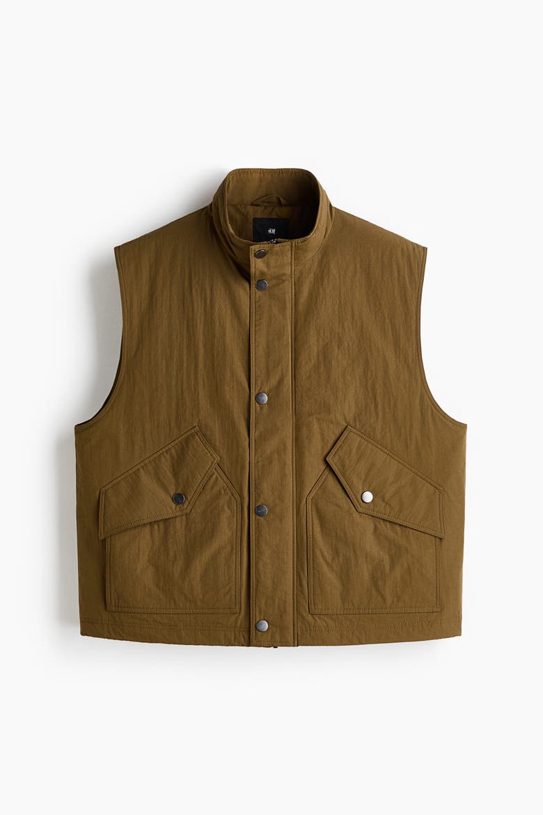 Stand-Up Collar Vest, Alternate, color, Dark khaki green