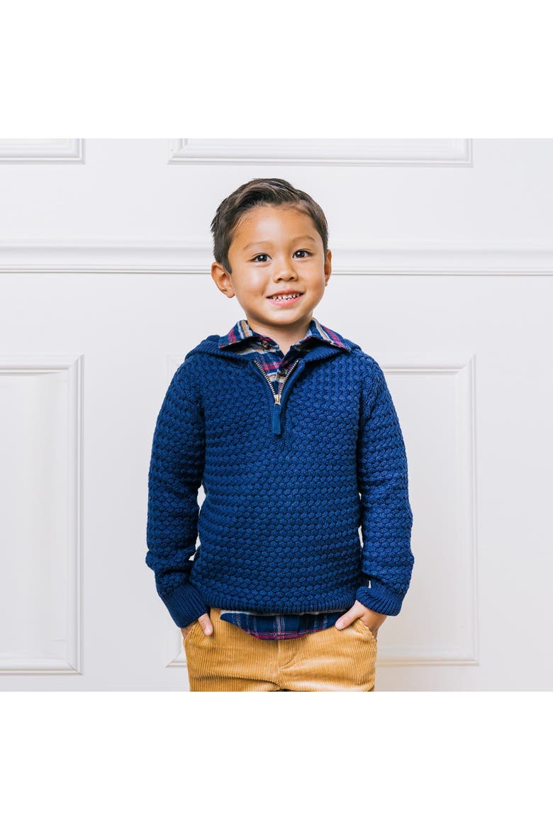 Boys' Organic Hooded Half Zip Sweater, Kids, Alternate, color, Navy Basketweave