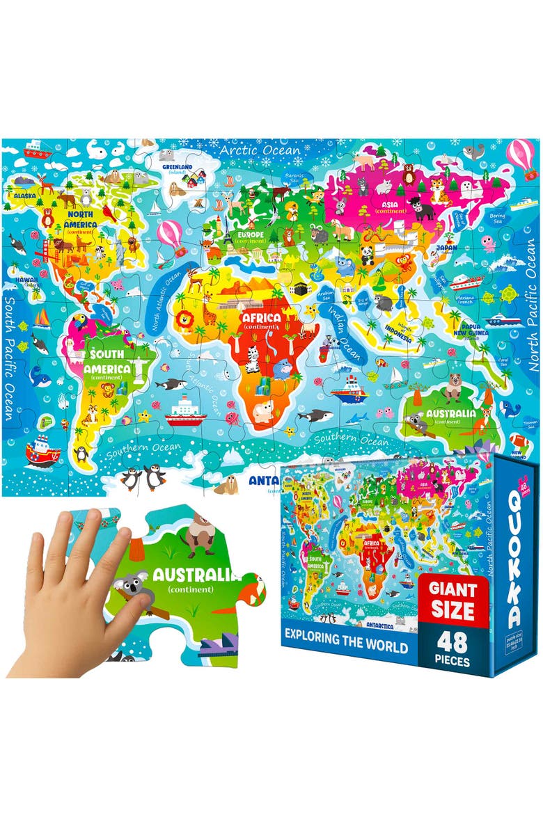 48-Piece Giant Floor Kids Jigsaw Puzzle - USA, World Map, City, and Vehicle Themes, Main, color, World Map