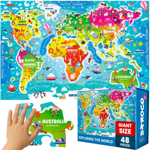 Giant Floor Puzzle for Kids - 48-Piece Jigsaw Puzzles with USA, World Map, City, and Vehicle Themes