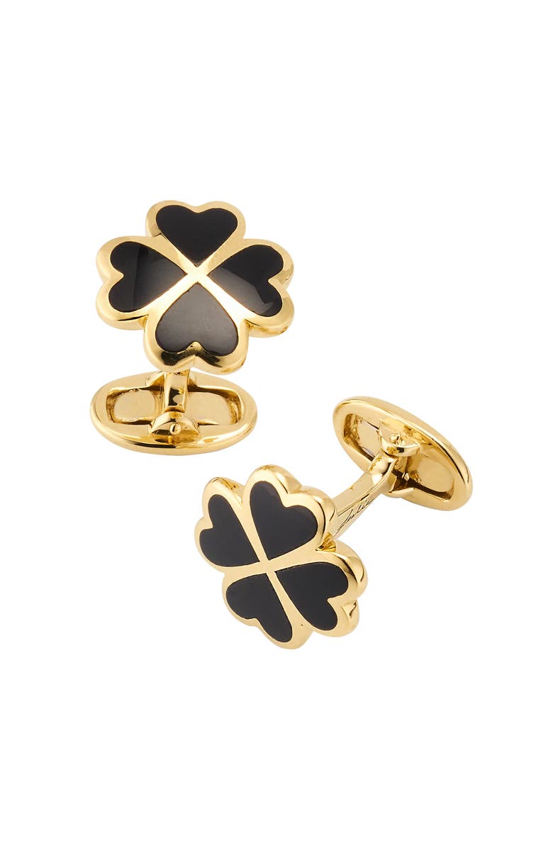 Jan Leslie Four Leaf Clover Sterling Silver Gold Vermeil Cufflinks, Alternate, color, Black
