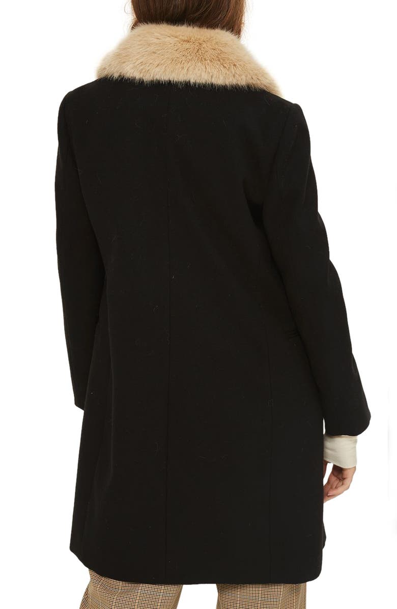 Topshop Nina Faux Fur Collar Double Breasted Coat, Alternate, color,