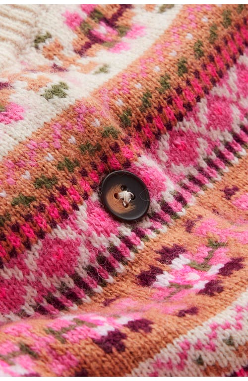Boden Edie Fair Isle Cardigan Pink Heritage Fair Isle  In Pink
