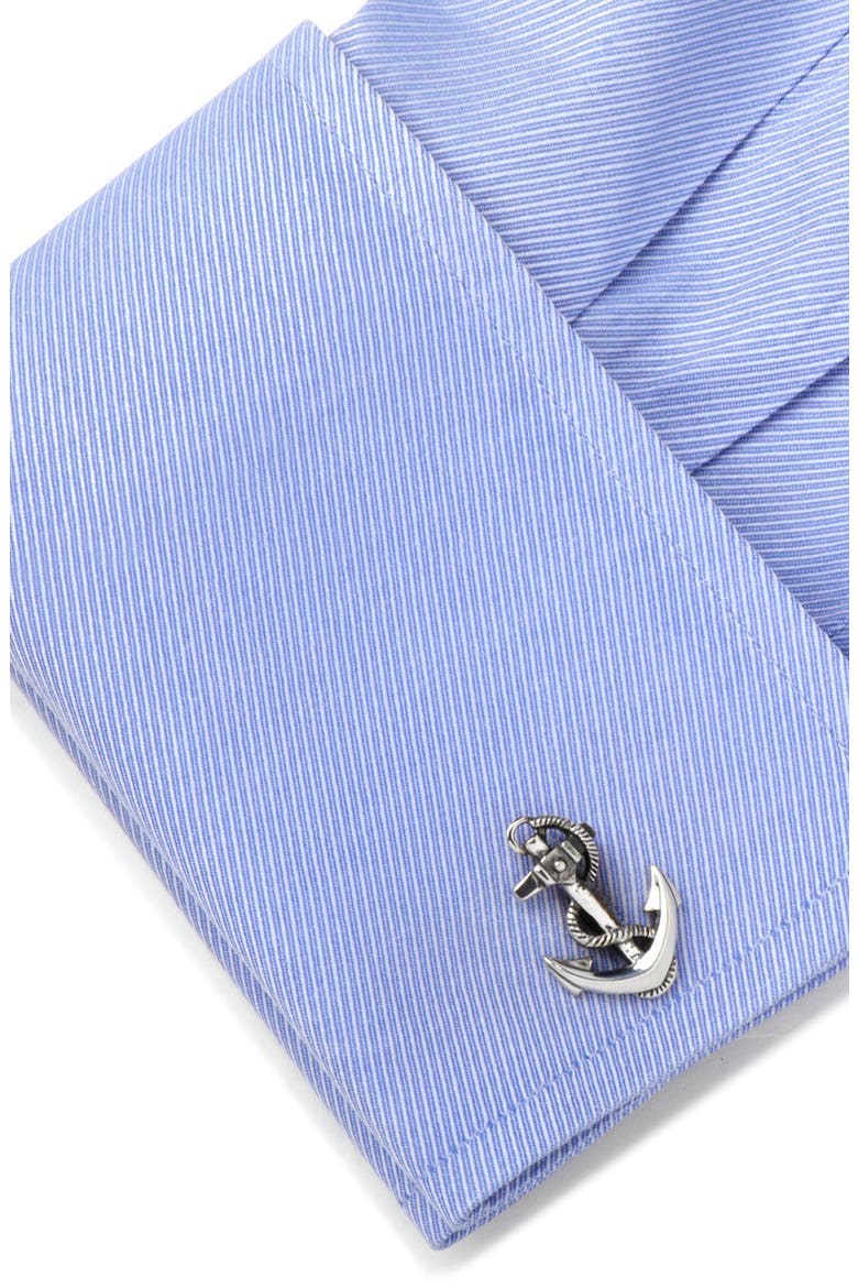 Silver Anchor Cuff Links, Alternate, color, SILVER