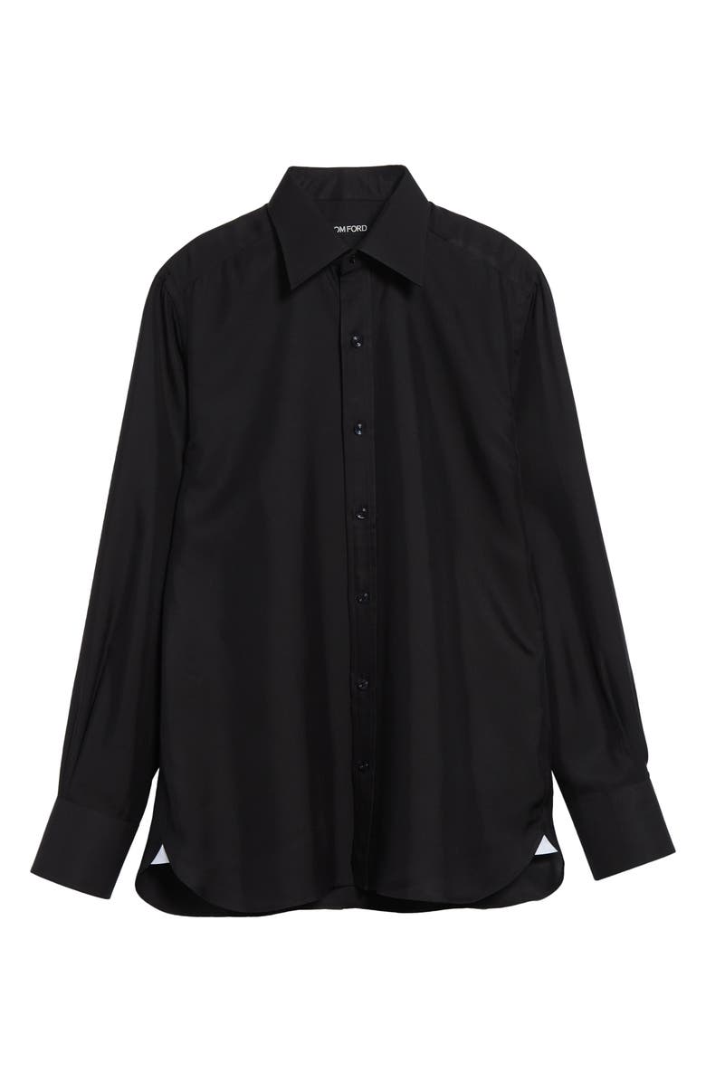 TOM FORD Classic Fit Washed Drapey Twill Button-Up Shirt, Alternate, color, Black