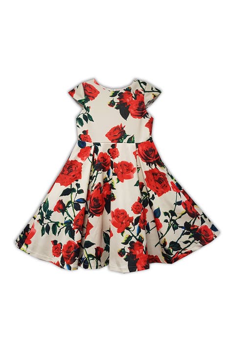 Kids' Scuba Floral Fit and Flare Dress