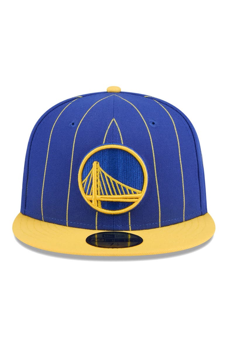 Men's New Era Royal/Gold Golden State Warriors Pinstripe Two-Tone 59FIFTY Fitted Hat, Alternate, color, Royal