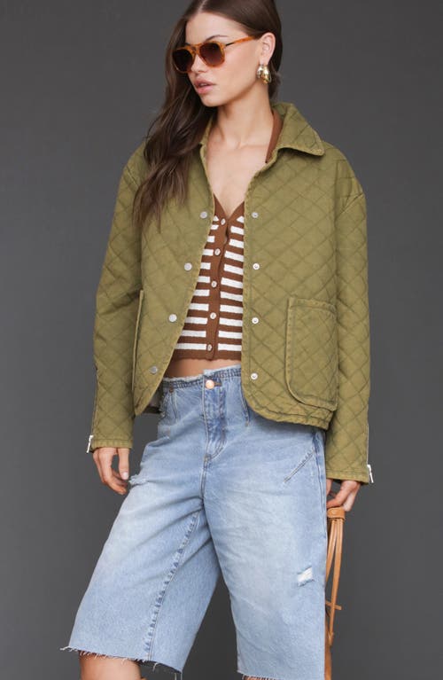 Avec Les Filles Diamond Quilted Cotton Jacket In Green