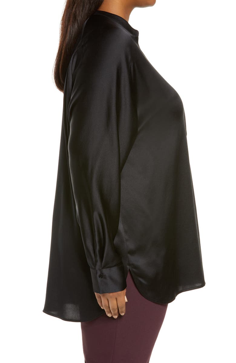 Vince Band Collar Silk Tunic Blouse, Alternate, color, Black