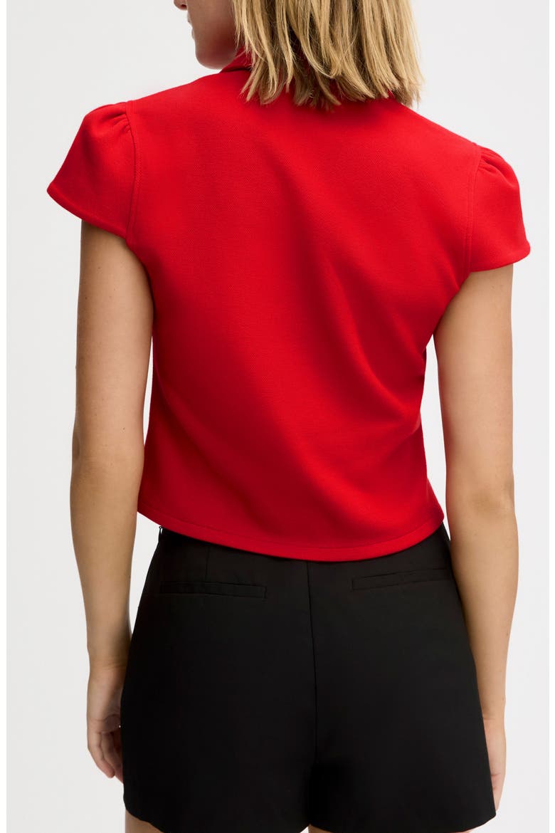 Puff Sleeve Crop Polo Top, Alternate, color, FLAME