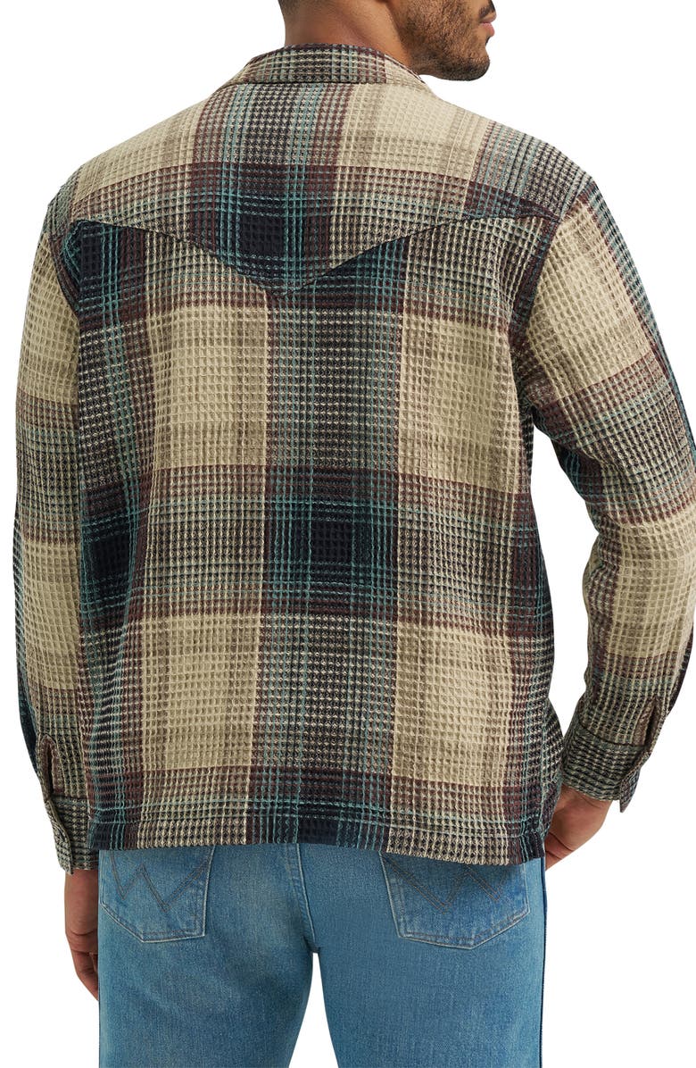 Wrangler Casey Jones Thermal Long Sleeve Camp Shirt, Alternate, color, Electric Teal