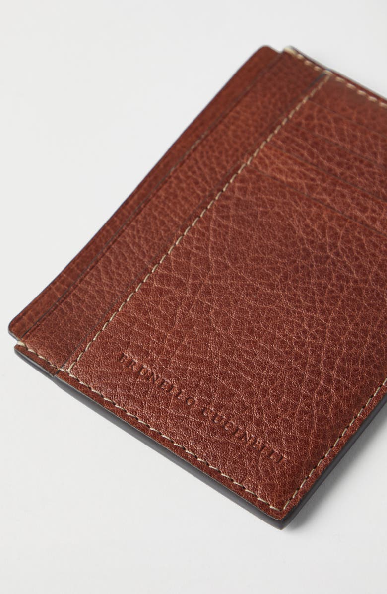 Brunello Cucinelli Grained calfskin slim card holder, Alternate, color, 